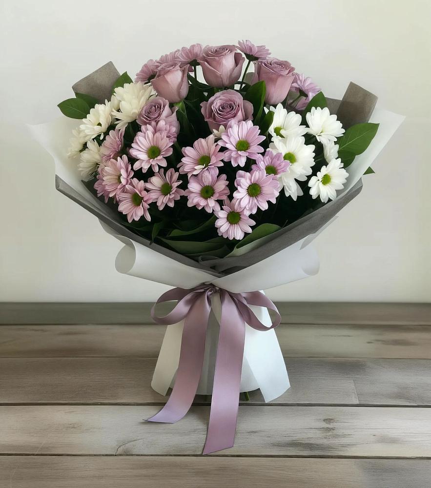 Букет цветов из: Хризантемы и Розы в Ивановское