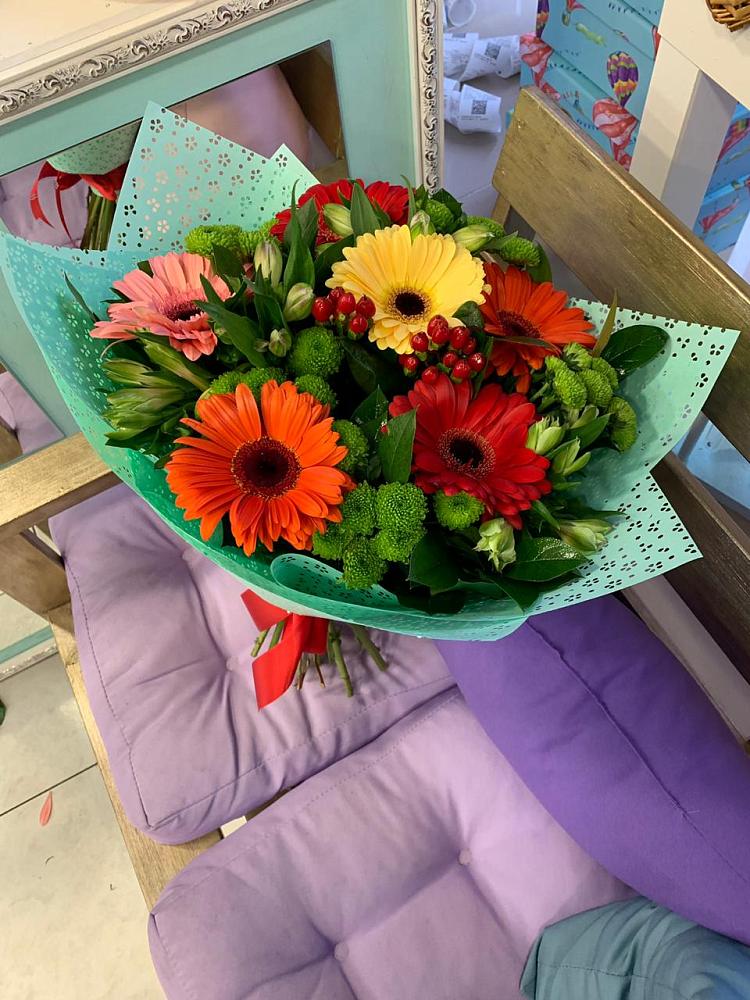 Букет цветов из: Герберы, Хризантемы и Альстромерии в Ивановское