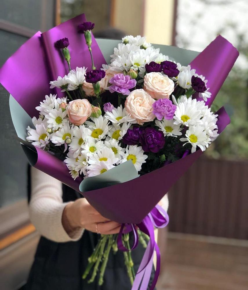 Букет цветов из: Хризантемы, Гвоздики и Розы в Ивановское